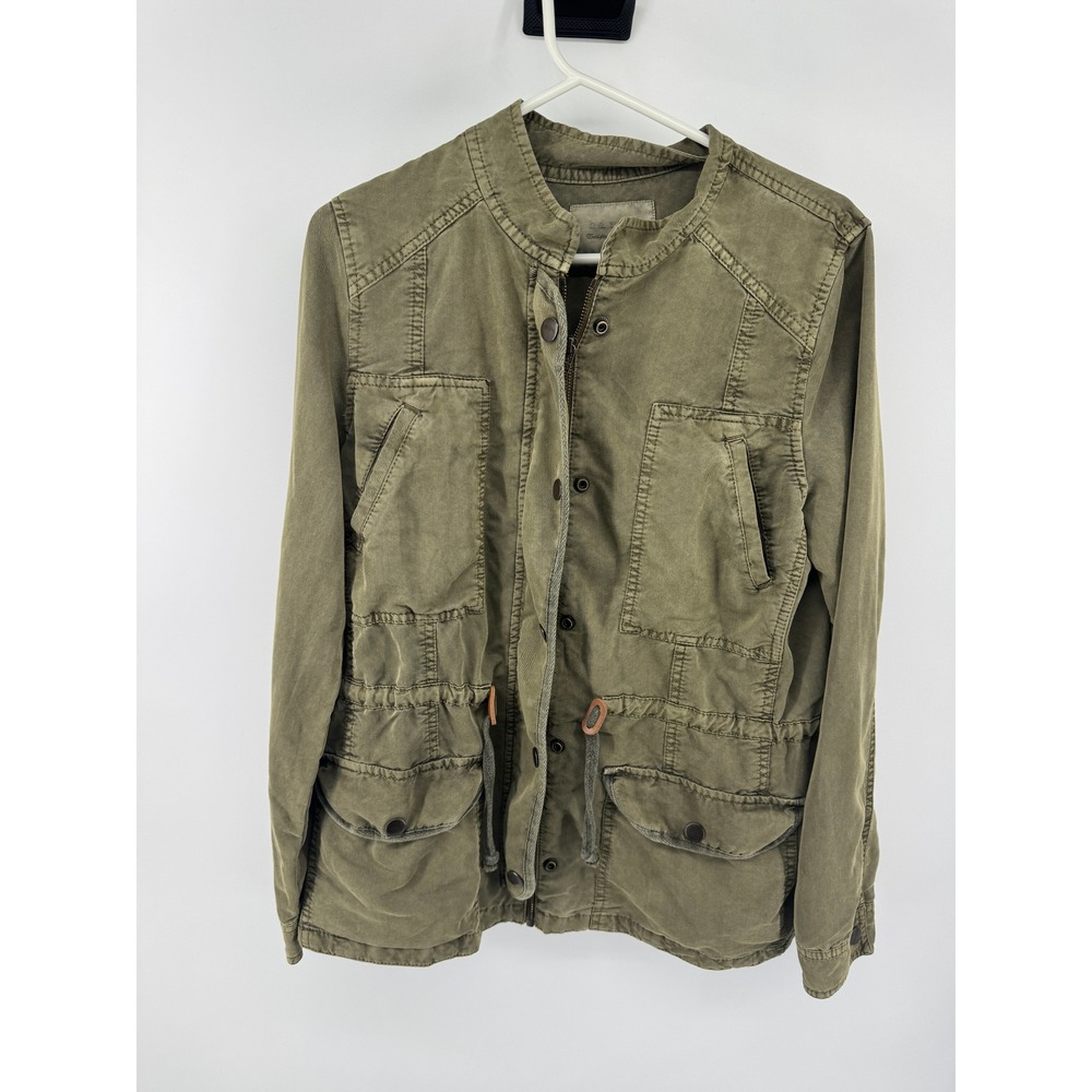 Hinge Womens Olive Green Utility Military Jacket Mock Neck Drawstring Waist M